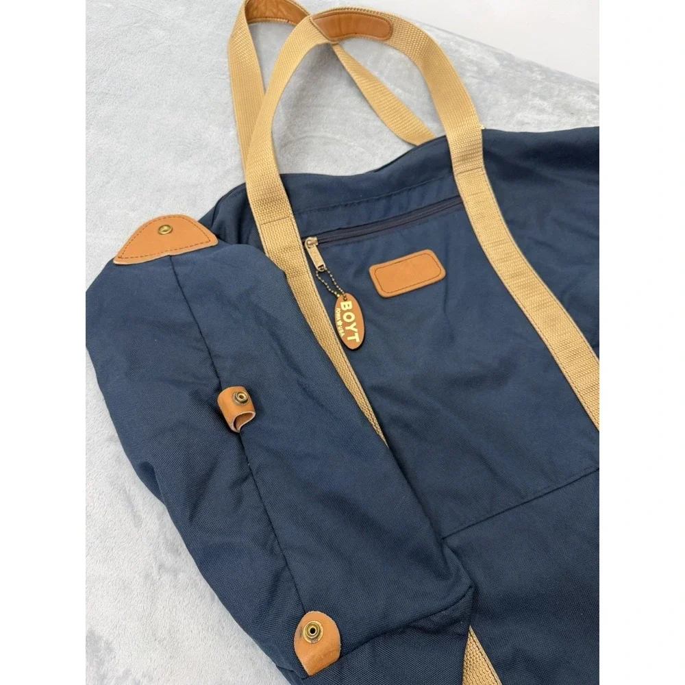 Vintage Boyt Canvas Duffle Tote Bag Large Blue Leather Handle USA Made 80s 90s